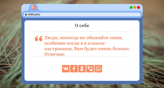 Люди, никогда не обижайте меня, особенно когда я в плохом настроении. Вам будет очень больно. Отвечаю.